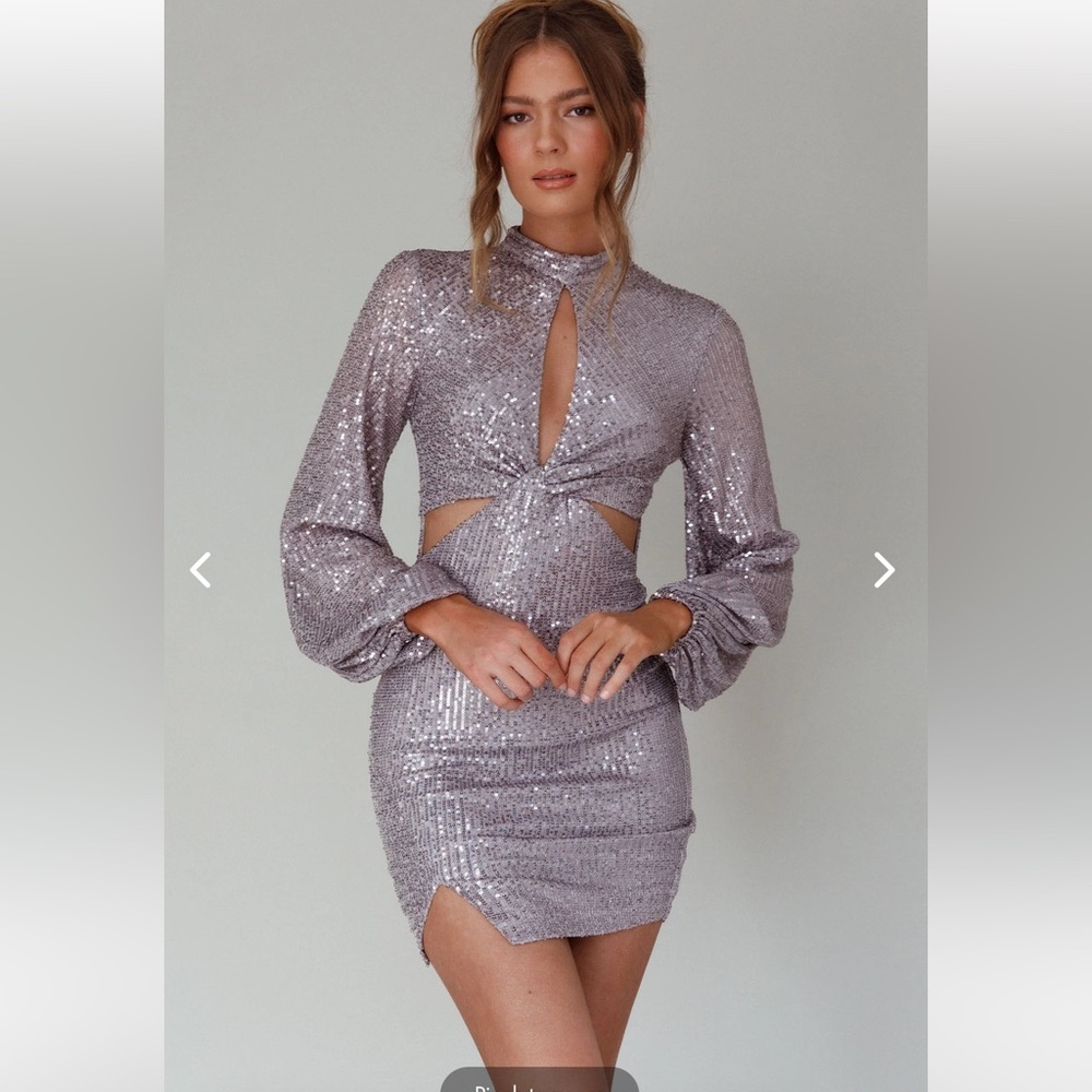 Selfie Leslie La Discotheque Long Sleeve Silver Sequin Mini Dress